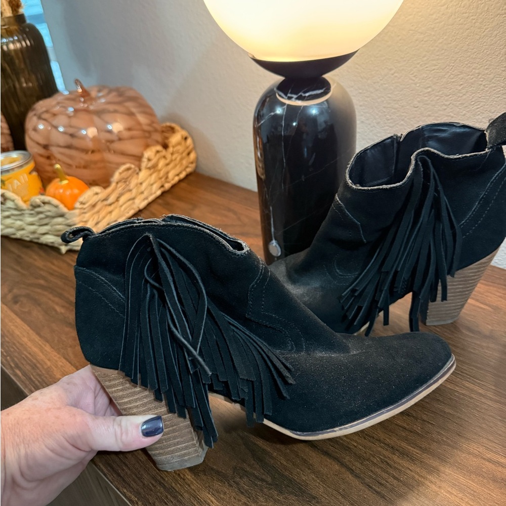 Steve Madden Black Fringe Ankle Booties